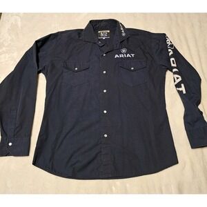 Western Long Sleeve Cowboy Snap Dark Blue Ariat Mens 44.5 Chest Gently Used